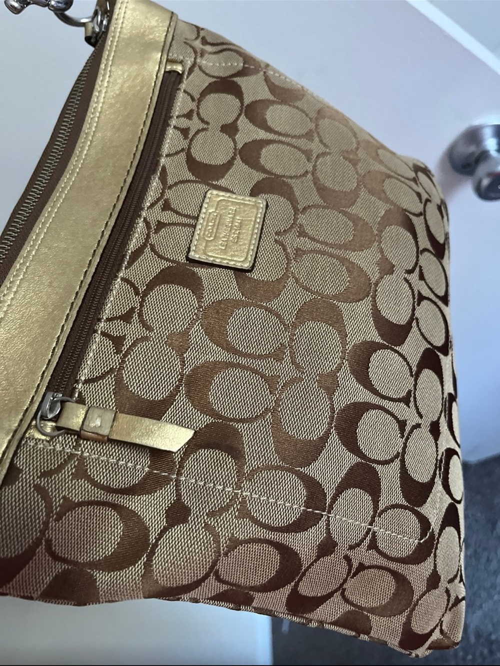 Coach Brown & Gold Signature Jacquard Shoulder Bag - Picture 2 of 6